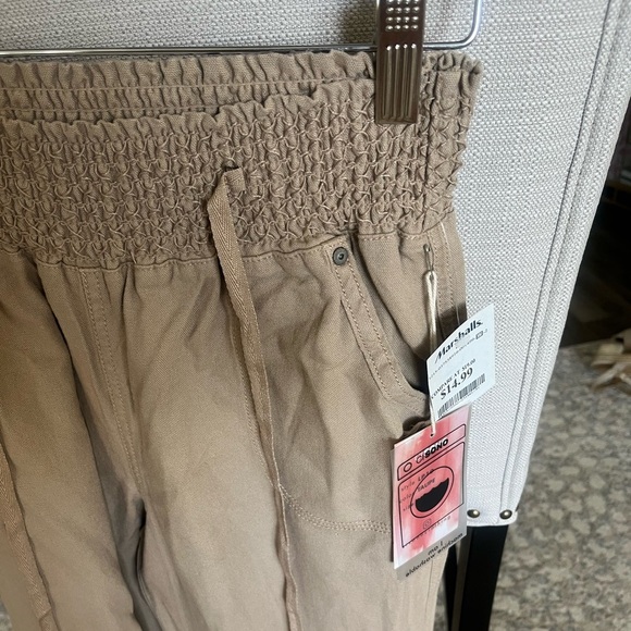 NWT Set of 2 Linen Draw String Ankle Cropped Pants, Tan and Green, M - Picture 2 of 10